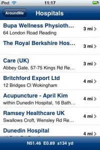AroundMe finds The Royal Berskhire Hospital, thankfully...